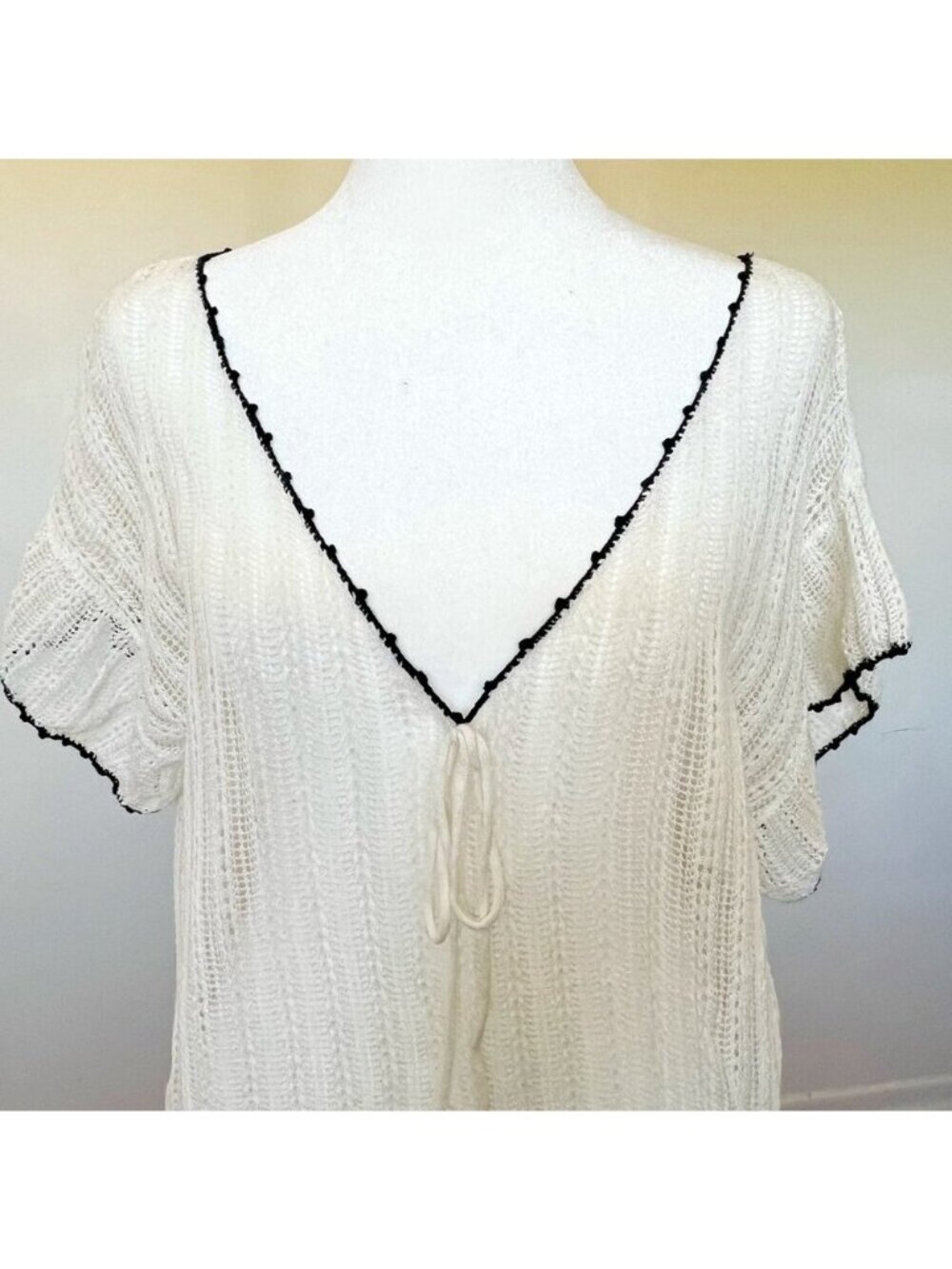 Minnie Rose Sheer Crochet Top Boho Fairy Cottagecore Tie Front Festival Layering - Picture 3 of 12